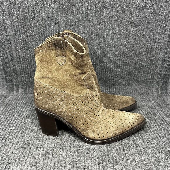 Emanuele Crasto Suede Studded Heeled Ankle Boots Side Zip Green Women’s 7.5 / 38 - Picture 1 of 8